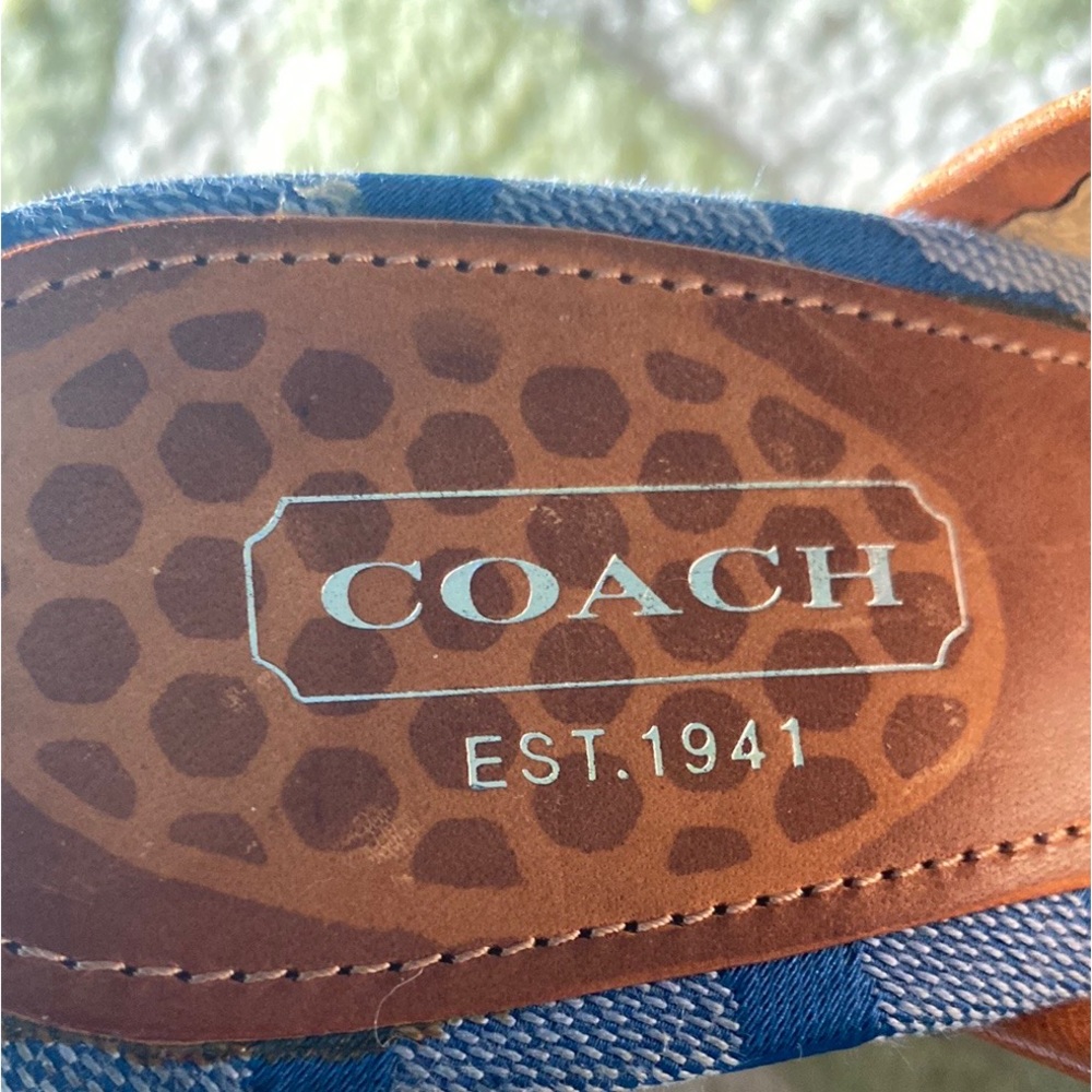 COACH Vintage Bacall Signature Logo Blue Platform Heeled Clogs Mules - 5 - Picture 14 of 14